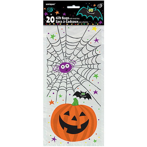 New Halloween Treat Bags Cello 25 Count Pack ~Circles Cat Spider ~ FREE SHIPPING 
